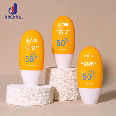 平らな丸い圧縮ボトル 50ml 日焼け止め容器 PEカラーと白いスクリューキャップ